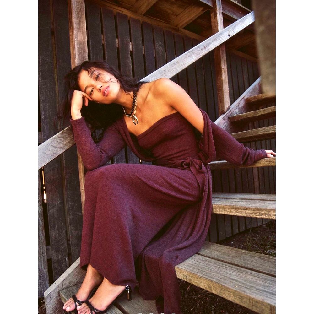 Free People Lottie Solid Sweater Dress Set Bitter Chocolate M - Picture 2 of 5
